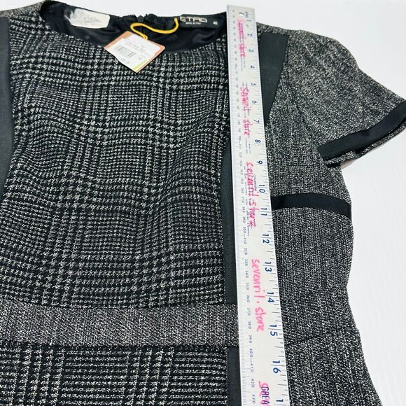 ETRO 42 US/6 Milano Sheath Wool Dress Black Gray Cap Sleeve Round Neck NWT $1680 - Picture 2 of 5
